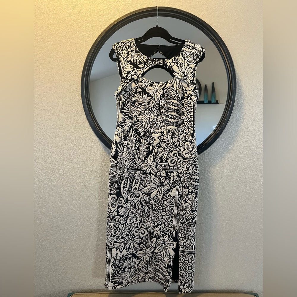 Anthropologie Black and White Floral Midi Dress